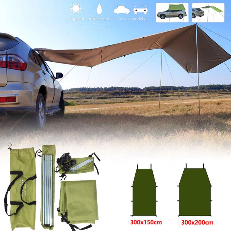 Cheap Goat Tents 3x2m Car Side Awning with Pole Rope Peg Strong Suction Cup Anchor Outdoor Camping Tent Tarp Waterproof Canopy Shade Sun Shelter Tents 